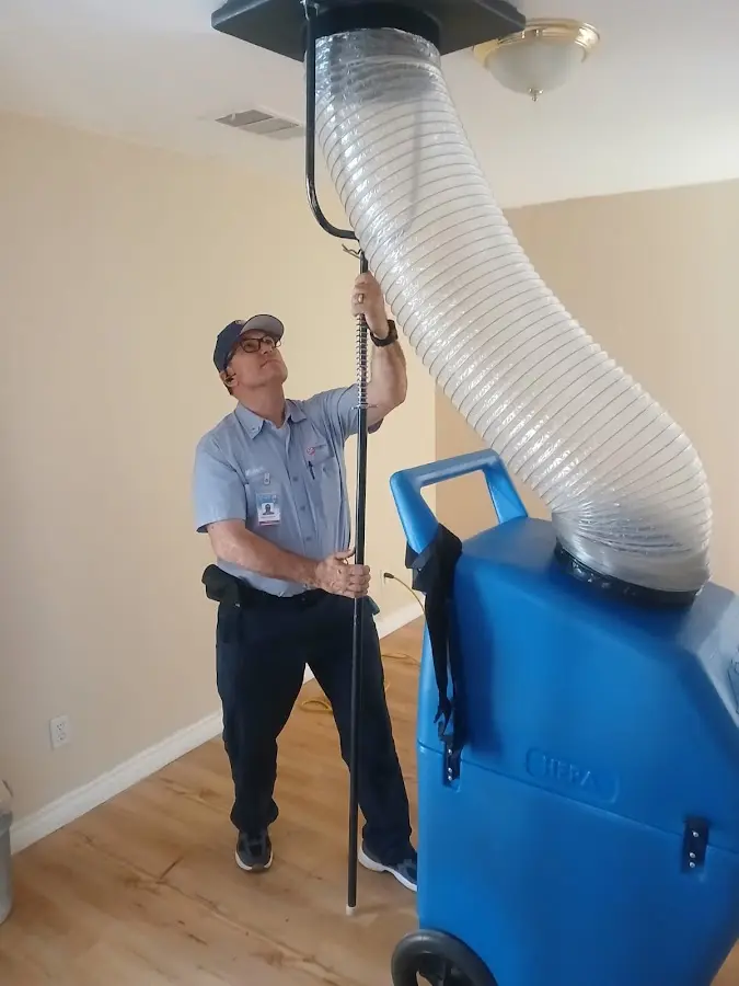 Mini Split Installation technician using HEPA equipment in La Habra Heights